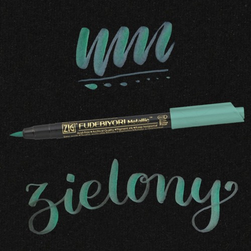Kuretake Fudebiyori Metallic Green czarne tło.jpg