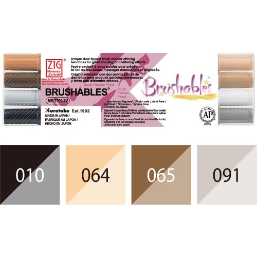 Kuretake Brushables Zestaw BROWN MS-7700-4VBR opakowanie i kolory.jpg