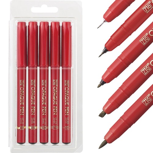 ZIG OPAQUE PEN 5 PCS. SET (OP-330, 220, 100, 88 & 55) OP5V opakowanie i końcówki.jpg