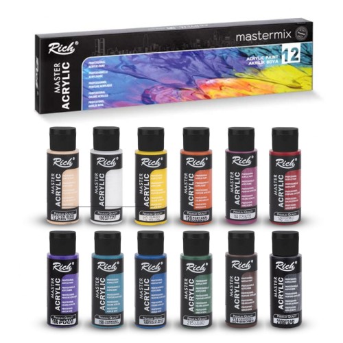 Rich Zestaw Farb Akrylowych 12X60ml 06695 Mastermix Acrylic Set opakowanie i farby 1.jpg