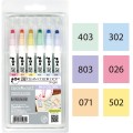 Kuretake Clean Color Dot Mild Colors 6szt. (jedna końcówka) TCSD-6100-6V opakowanie i kolory.jpg