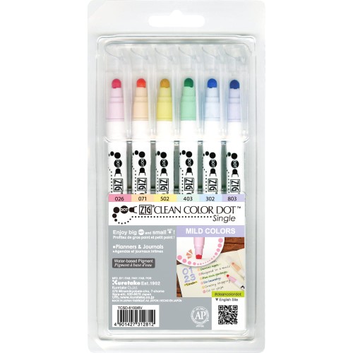Kuretake Clean Color Dot Mild Colors 6szt. (jedna końcówka) TCSD-6100-6V.jpg